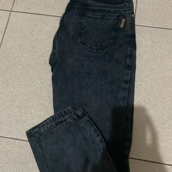 Minimalist Casual High waisted jeans Wanita black gray photo 1