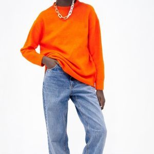 ZARA OVERSIZED KNIT CARDIGAN ATASAN WANITA CEWEK ORANGE