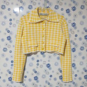 ZARA YELLOW HOUNDSTOOTH HS CARDIGAN  JACKET WITH PAPERBAG