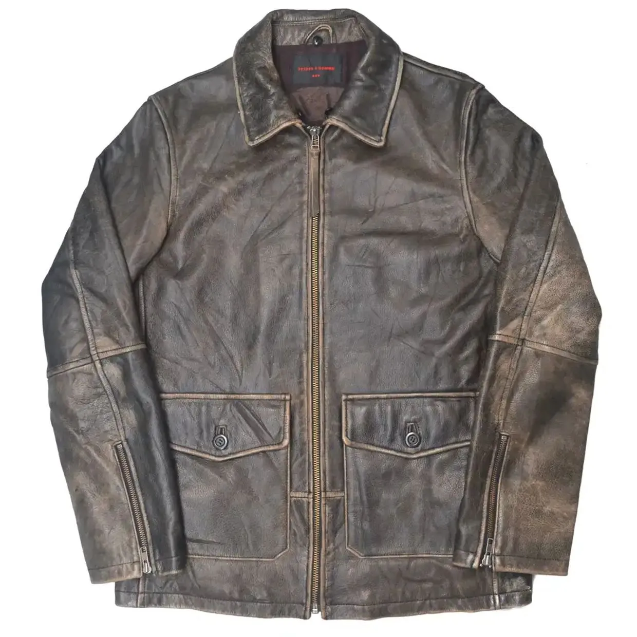 291295=HOMME Men's Gray & Black Leather Jacket - Preloved