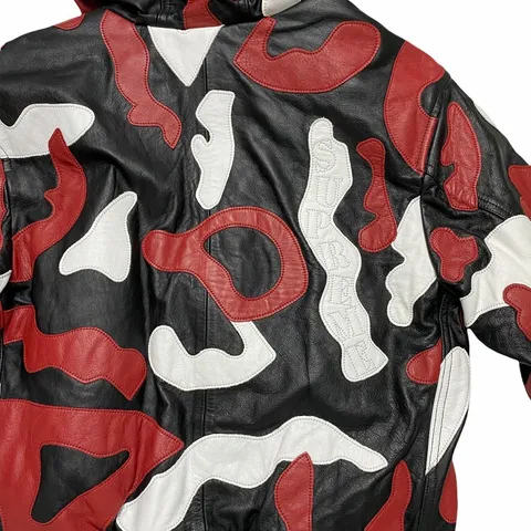 Supreme Camo Leather Hooded Jacket Red Camo Men's - FW19 - US
