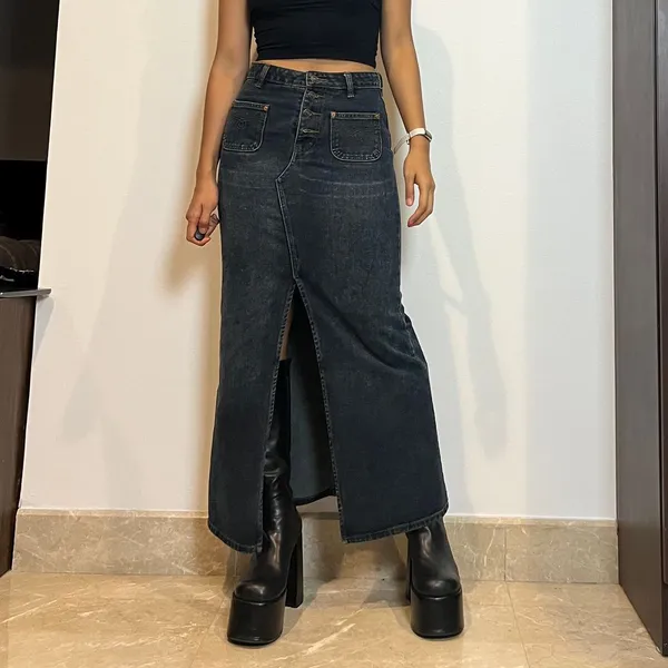 High waist rok jeans panjang, absolutely photo 1