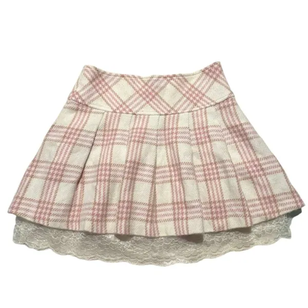 Cottagecore Coquette Mini skirt Wanita white pink photo 1