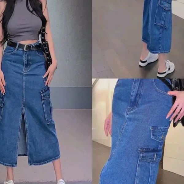 Cargo pocket mini slit jeans skirt photo 1