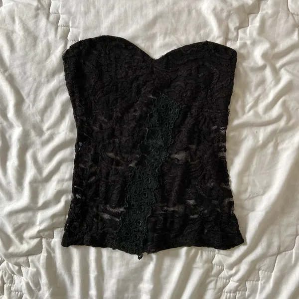mesh embroidered black tube top. double photo 1