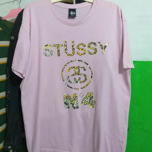 Stussy Vintage Streetwear T-shirt Pria pink yellow photo 1