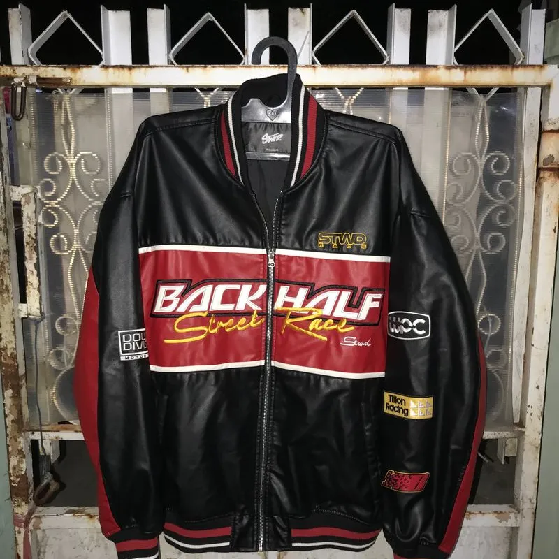 Pull and bear red leather jacket top