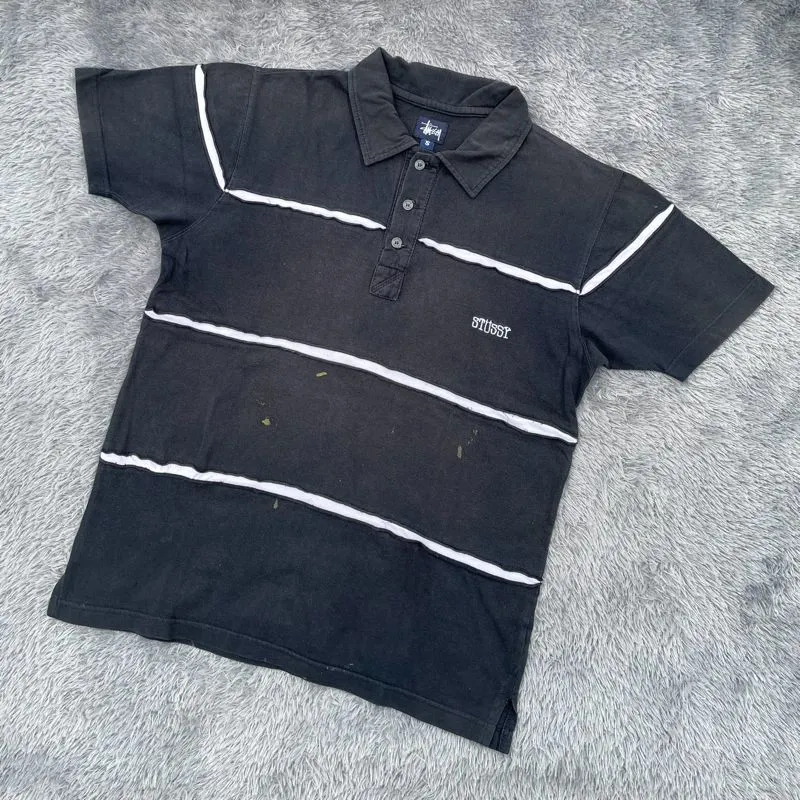 Stussy Vintage Y2K Polo shirt Pria white black - Preloved