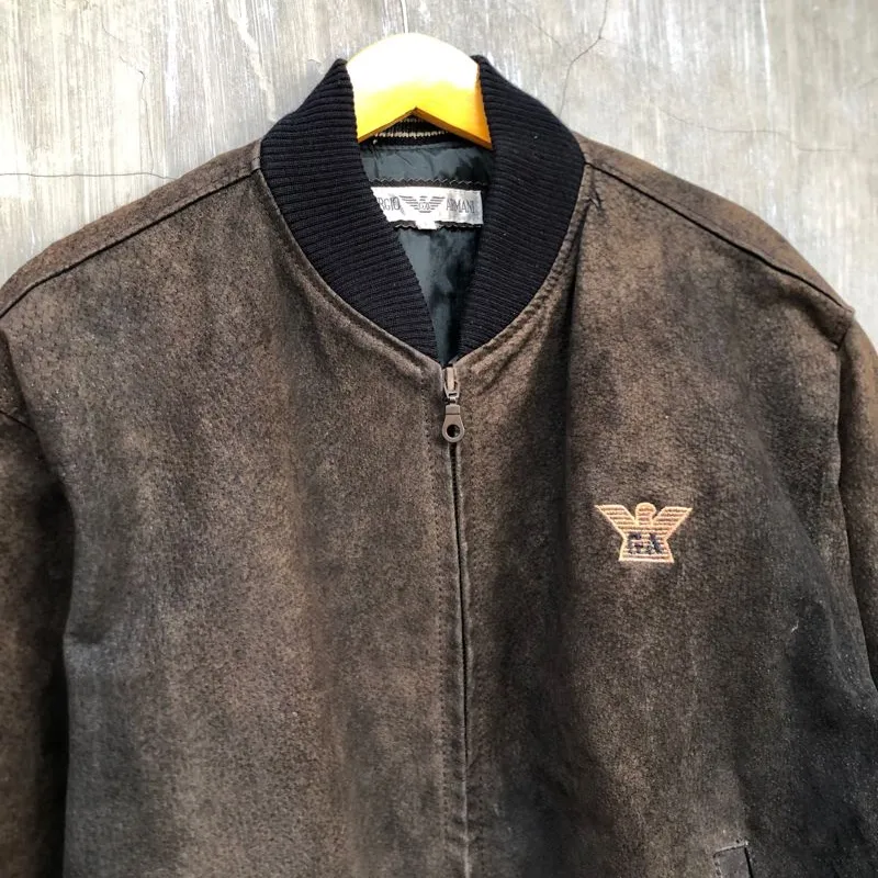 Armani Vintage Y2K Leather jacket Pria brown - Preloved