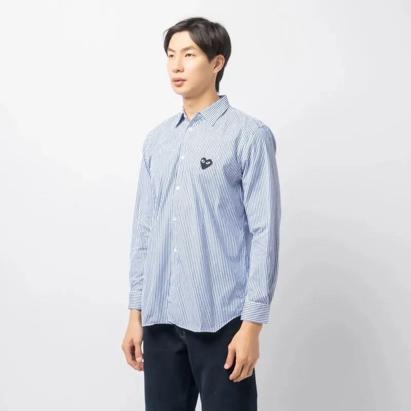 Cdg Blue Striped Shirt Kemeja Play CDG Comme Des Garcons