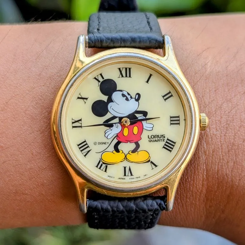 Vintage Mickey Lorus Mickey Mouse Watch Gold Face Vintage Lorus