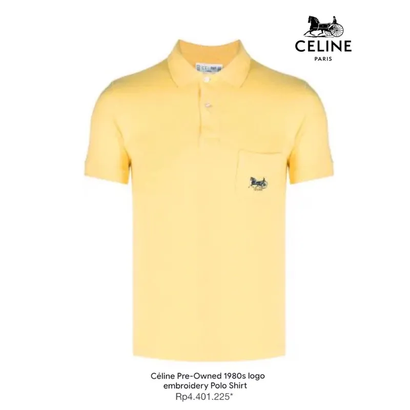 CELINE Men's Yellow Polo Shirt - Preloved CELINE Men's Yellow Polo Shirt - Preloved