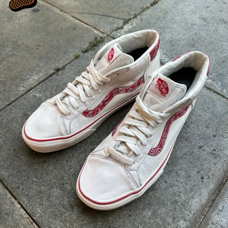 Red Vans Womens Mid Top Vans Vans Sk8-Hi Bossa Nova Red Skate Shoes