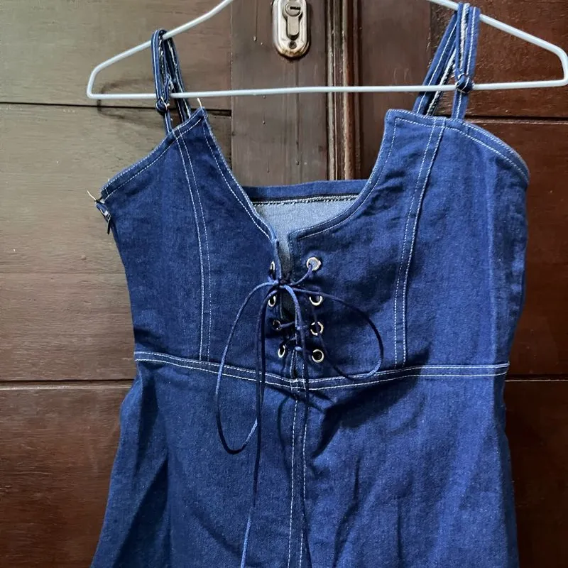 Mini Zara Overall Dress Blue Zara Button Front V-Neck Long Sleeve