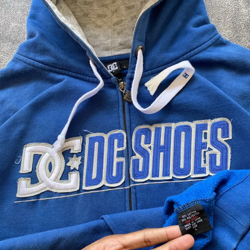 Y2k Dc Hoodie Jacket Vintage DC Shoe Hoodie Mens Large Blue Long