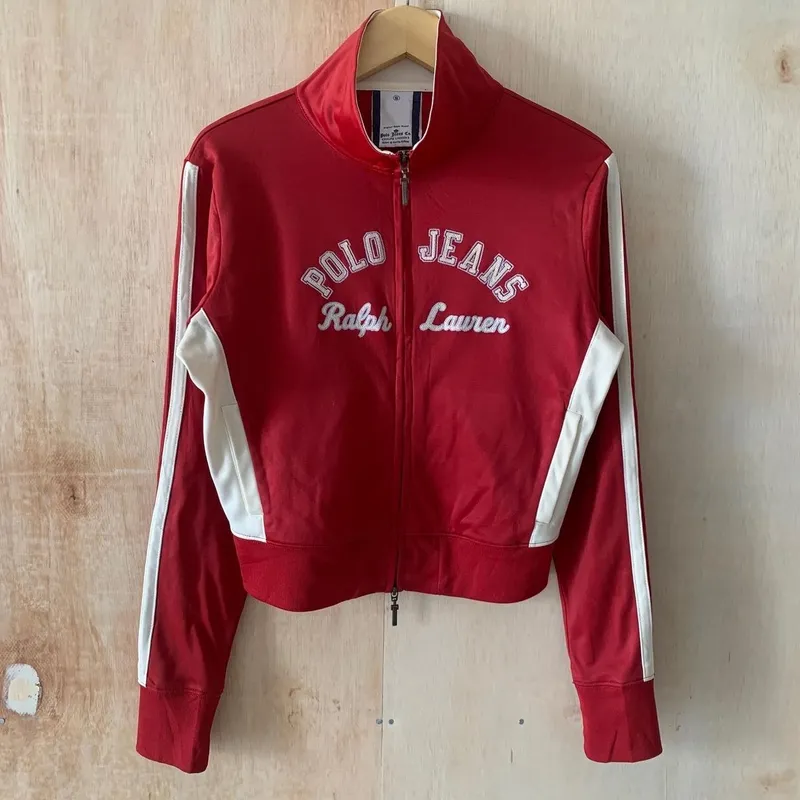 Polo Ralph Lauren Women's Cream & Red Track Jacket - Preloved Polo Ralph Lauren Women's Cream & Red Track Jacket - Preloved