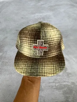Wool plaid flap hat Anzi Besson 90s