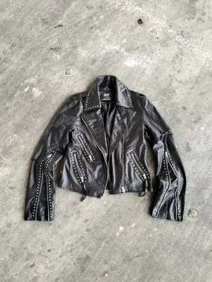 Glad News Y2K Avant Garde Leather jacket Wanita black