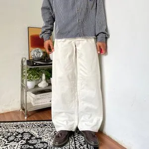 Global Uniqlo broken white denim baggy jeans