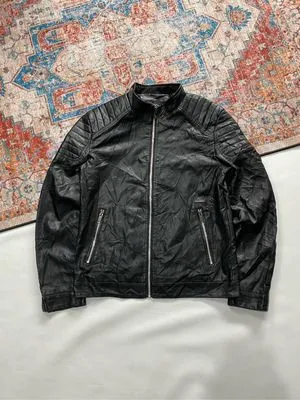 Vintage Biker Leather jacket Pria black