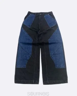 Japanese brand Streetwear Reworked Jeans Pria navy black