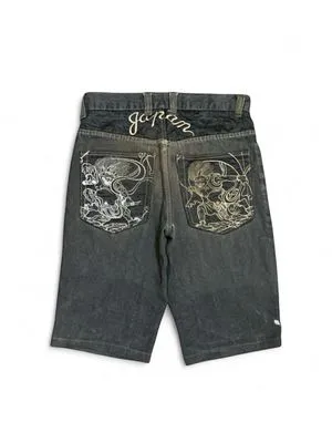Y2K Japanese Dragon Denim jorts