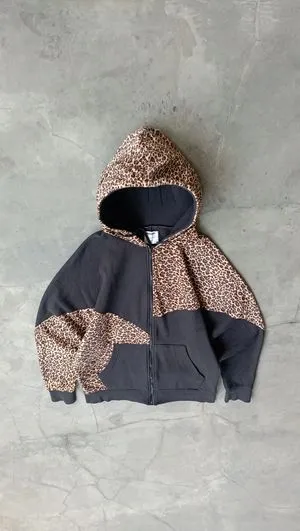 00's Heavyweight Leopard Zip Up Boxy Hoodie