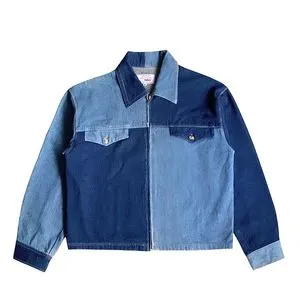 AT LTD two tone cropped trucker denim jacket indigo blue