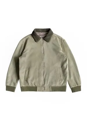 Sherpa collar full zipper velvet blouson jacket hunter green