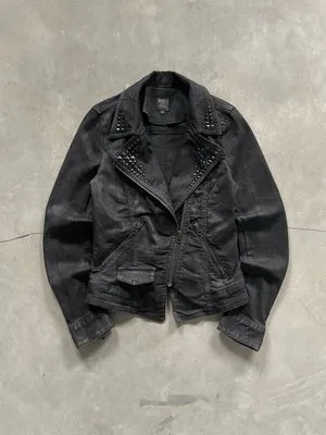 Y2k Grunge Emo Goth Studded Ramones Jacket Buckaroo Black