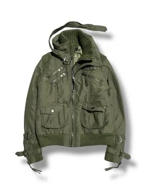 Military Gimmick Bondage Double Zipper Multi Pocket Jacket