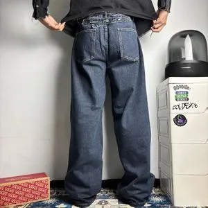 Japanese Dark Indigo Wide Leg Cinch-Back Baggy Jeans size 34