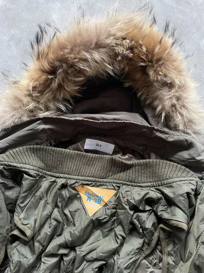 1990's - SLY Military Napoleon Fur hoodie Jacket Y2k Grunge - Preloved