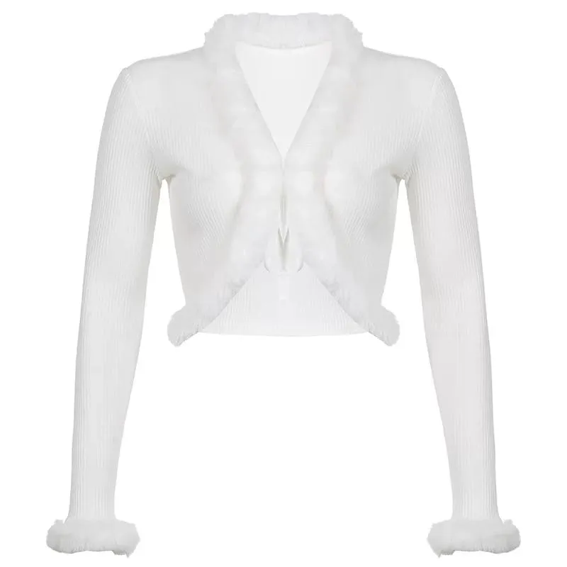 Y2K Coquette Fur coat Wanita white photo 1