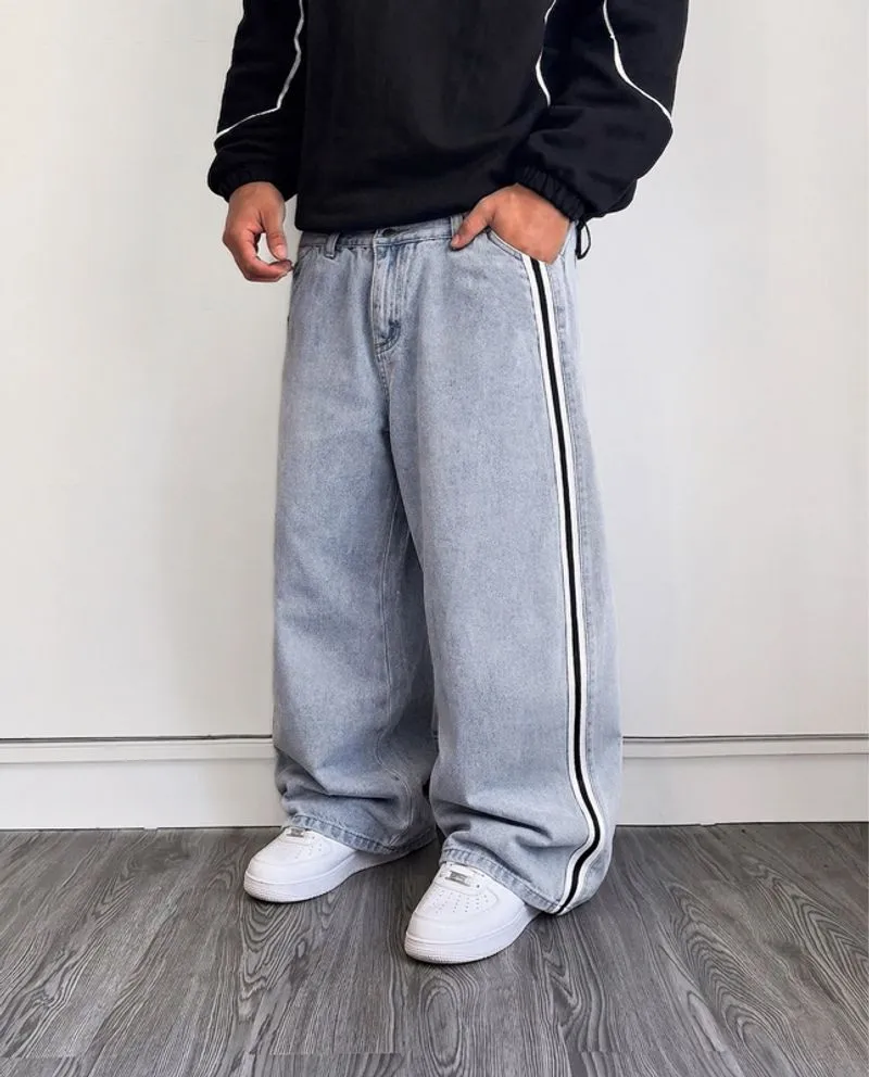 Light Blue Side Stripe Loose Jeans photo 1