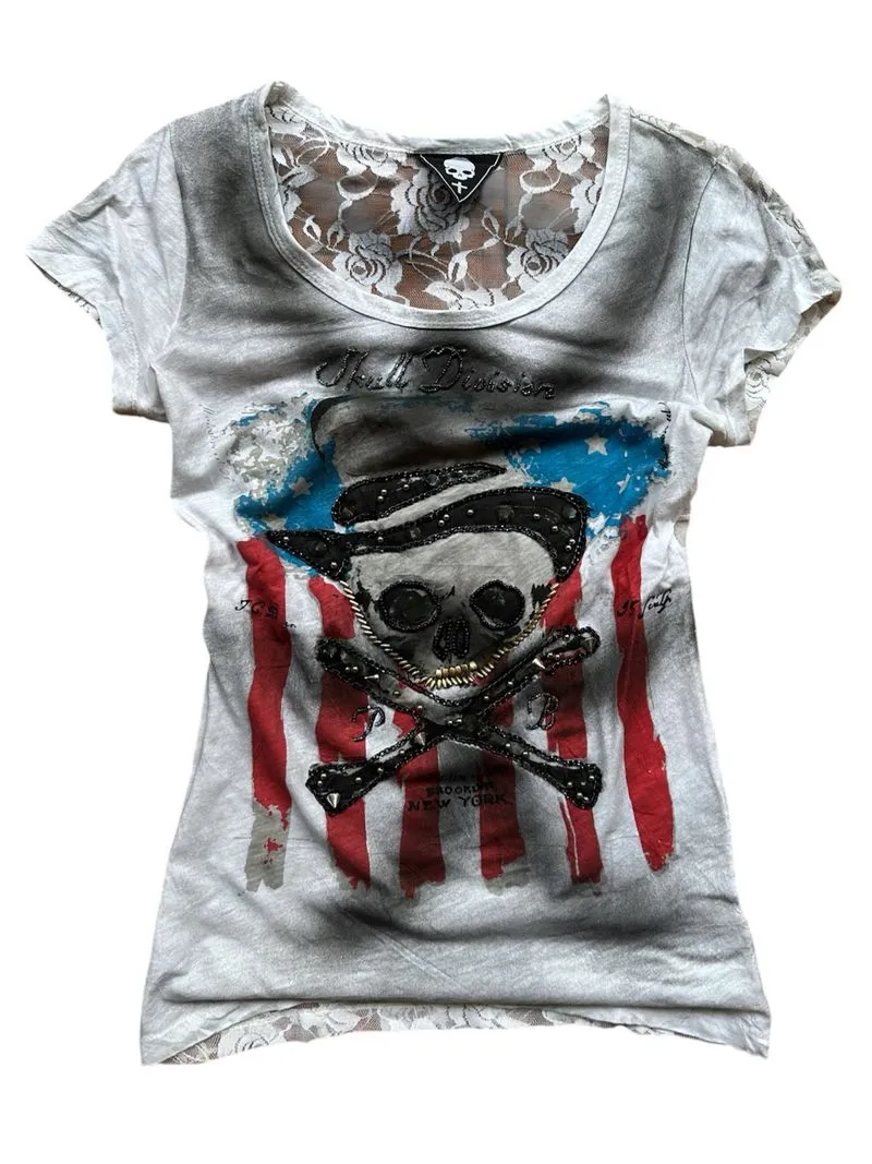 vintage skull goth y2k babytee kaos lengan pendek emo photo 1