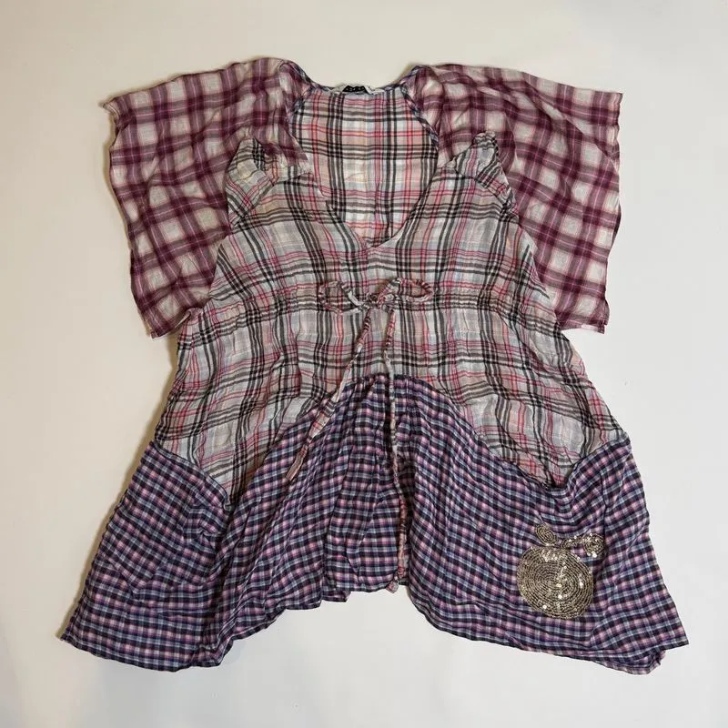 Tsumori Chisato Japan Cat Ears Batwing Sequin Plaid Top  photo 1