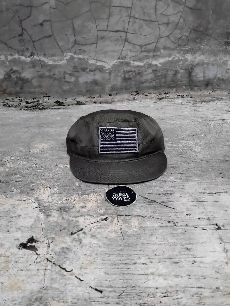 USA Flag Patch Strapback Cadet Army Cap Hat Green One Size A photo 1