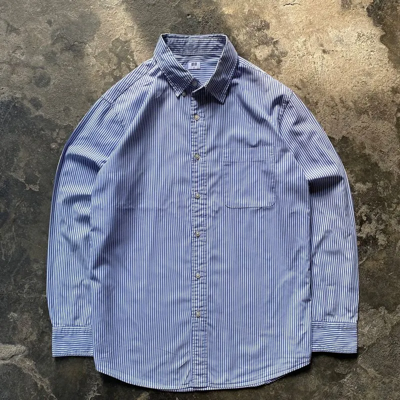 Uniqlo Striped Long Sleeve Shirt White Blue photo 1
