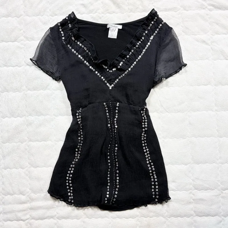 Black Sheer Top with Bead details photo 1