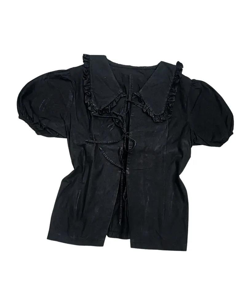 Black Blouse Hitam Puff Sleeve Ruffle Sweet Lolita Coquette photo 1