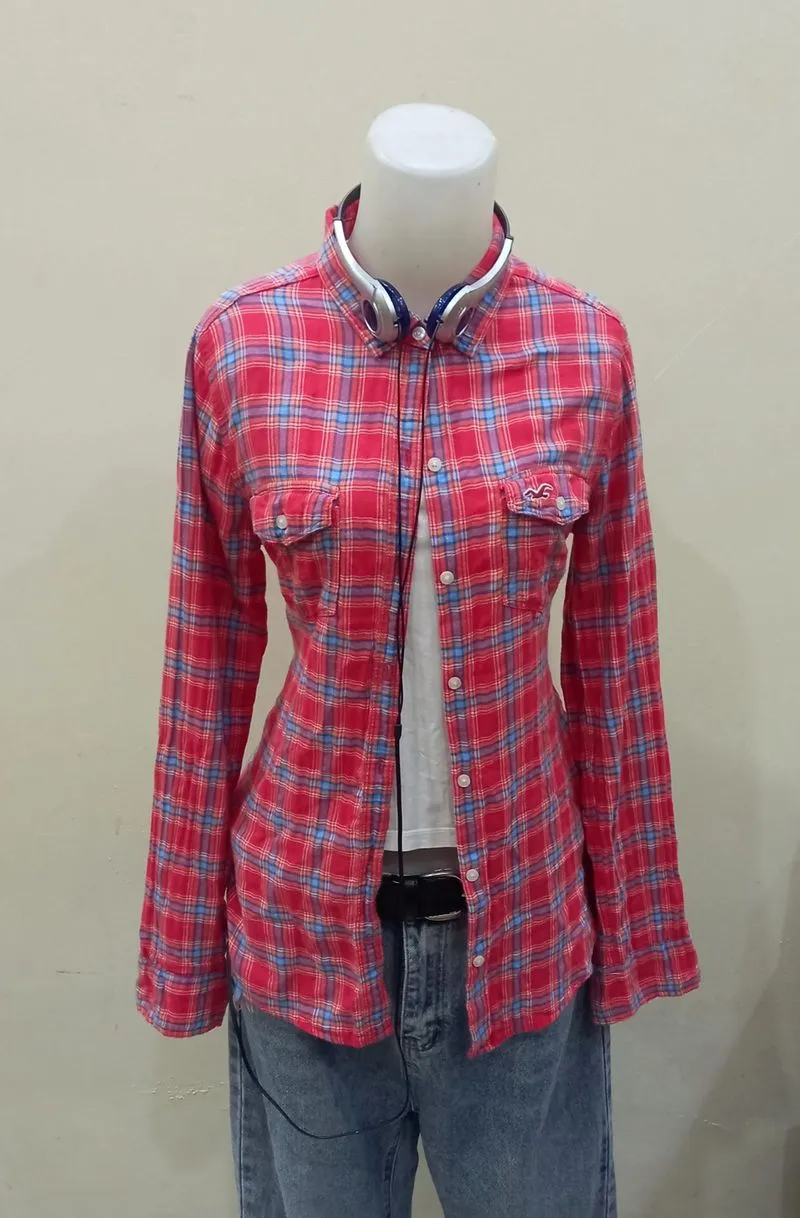 hollister red blue flannel shirts photo 1