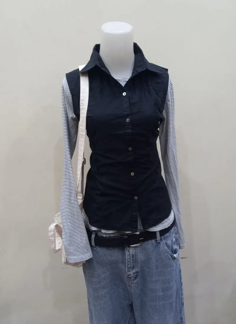 Trans Work Black button up sleeveless blouse photo 1