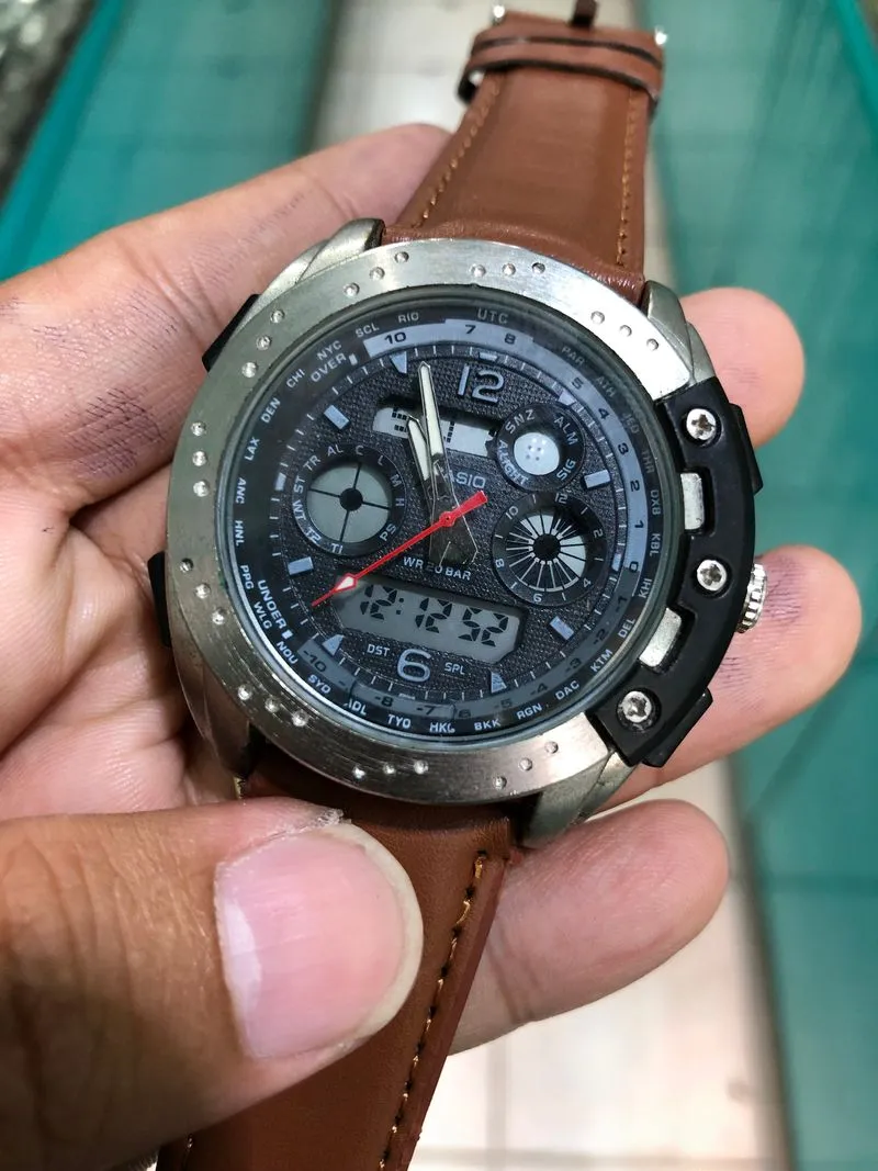 jam tangan casio pria sport dual time nstenlis steel  photo 1