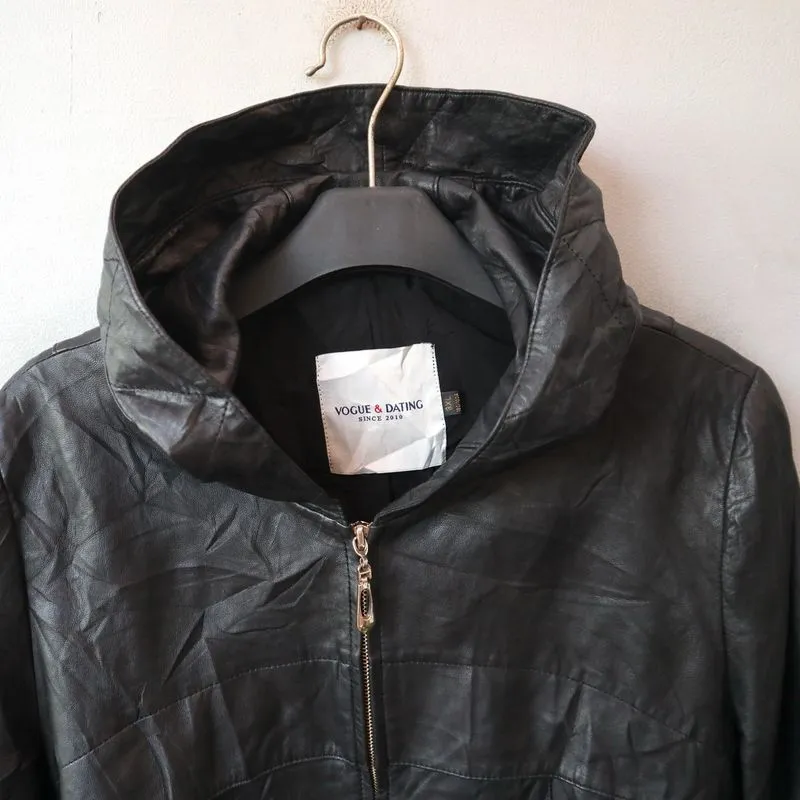 Jaket kulit asli size L domba hoodie berhodie hudi topi photo 1