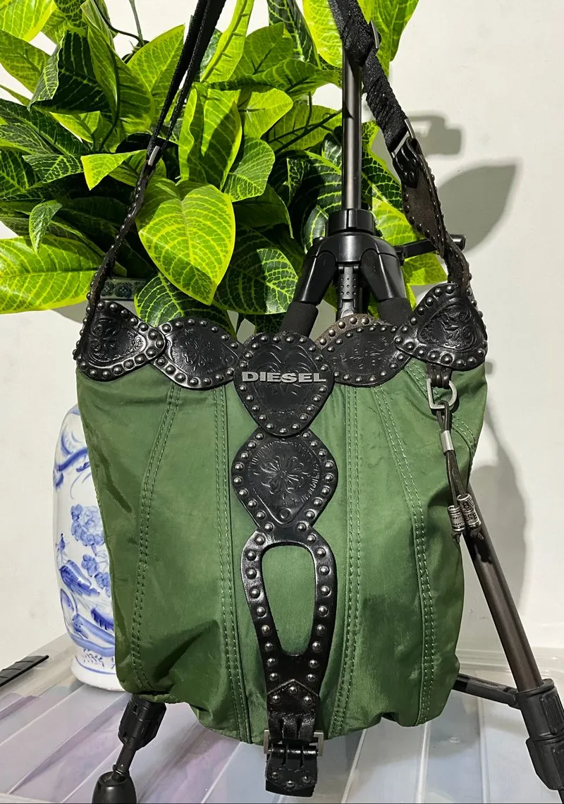 DIESEL Authentic Green Vintage Bag Genuine Leather mix Nylon photo 1
