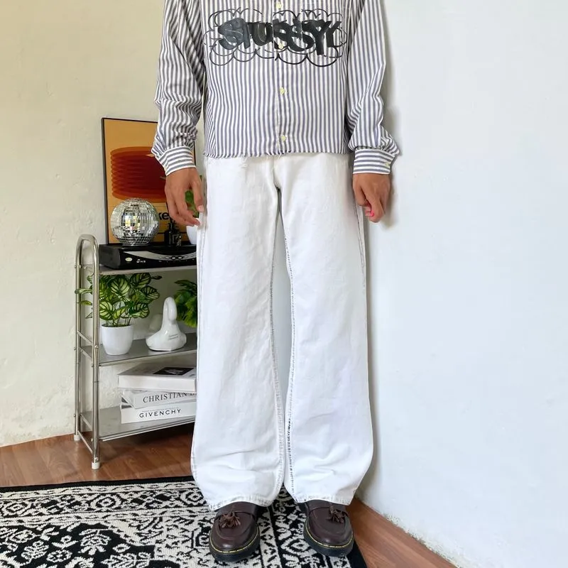 90’s Broken white denim stich line loose fit photo 1