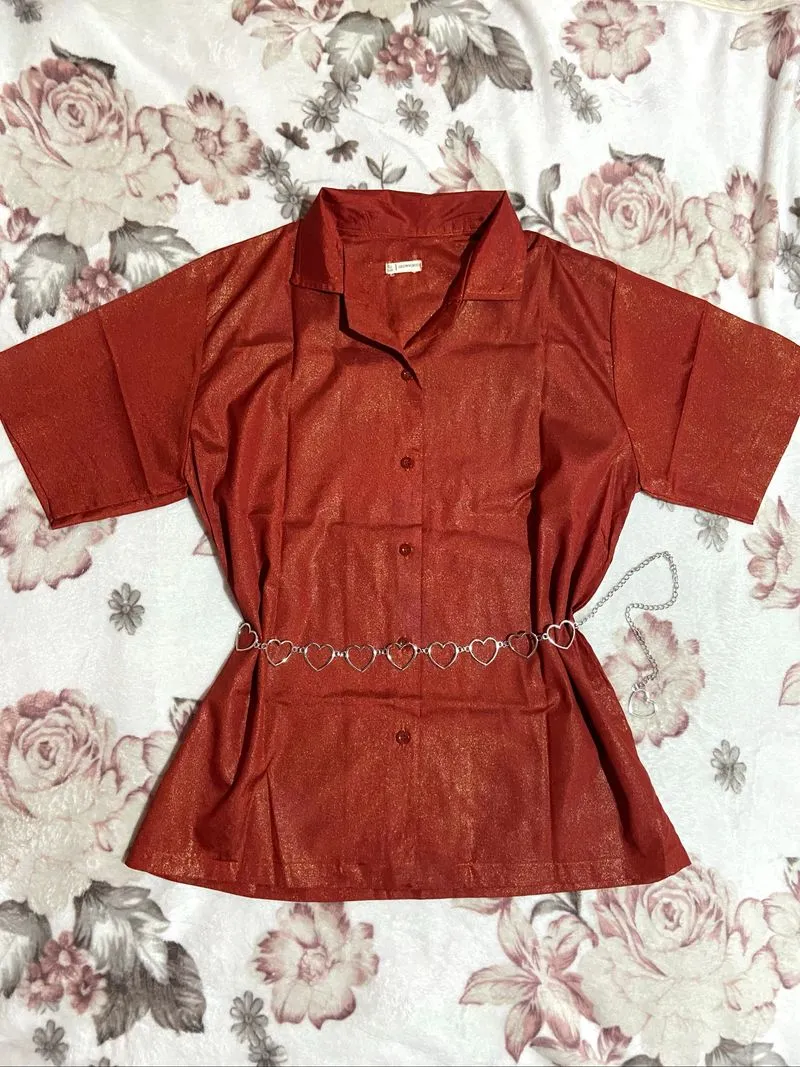 Kemaja Outer Glitter Metalic Terracotta Short Sleeve | Glowp photo 1
