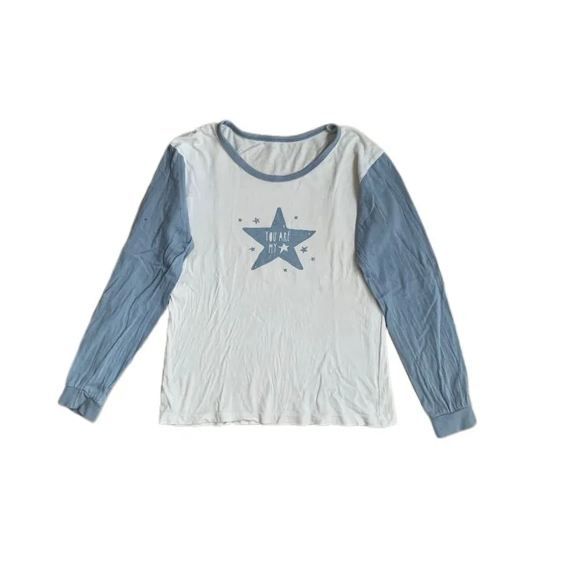 Y2K T-shirt Wanita white blue photo 1
