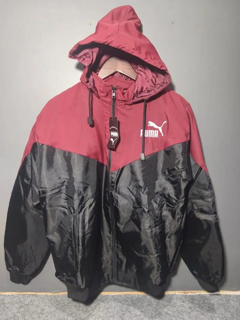 Jaket Fashion Puma Merah Hitam Unisex Lengkap Topi Tebal photo 1